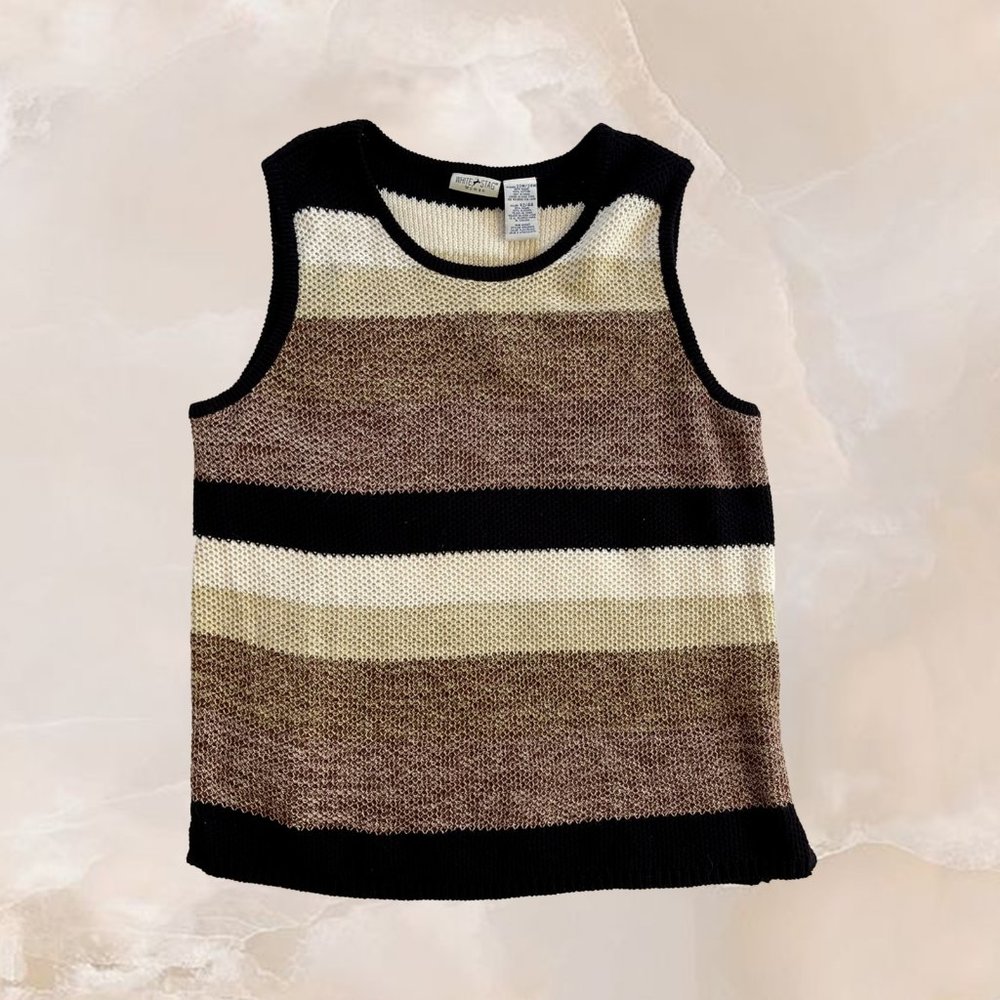 WHITE STAG Woman Vintage Sweater Vest Knit White Brown Tan Black NWT 22W / 24W